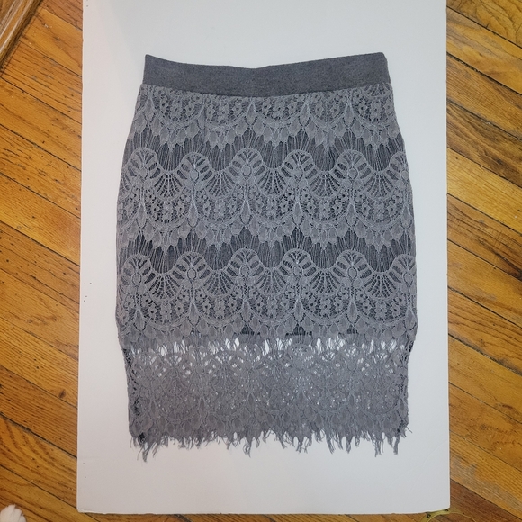 Grey Lace Pencil Skirt with Scalloped Edge Detail - Picture 1 of 5